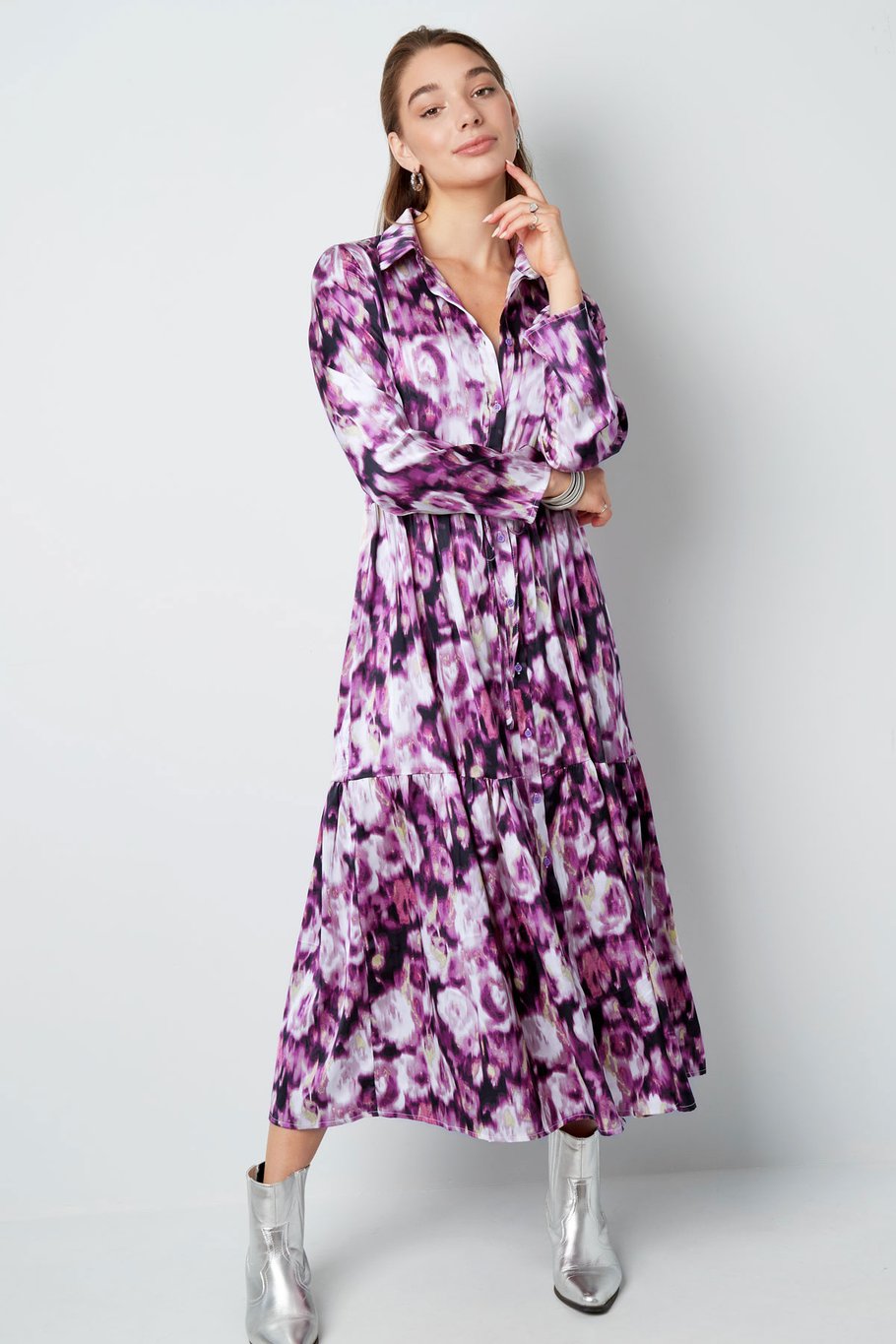 Maxikleid mit Blumendruck in Grün Bild4